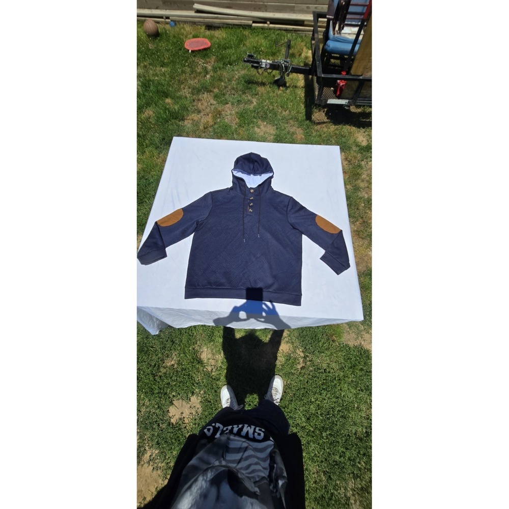 Manfinity Navy Blue hooded jacket W/ contrasting elbow patches Size XXL